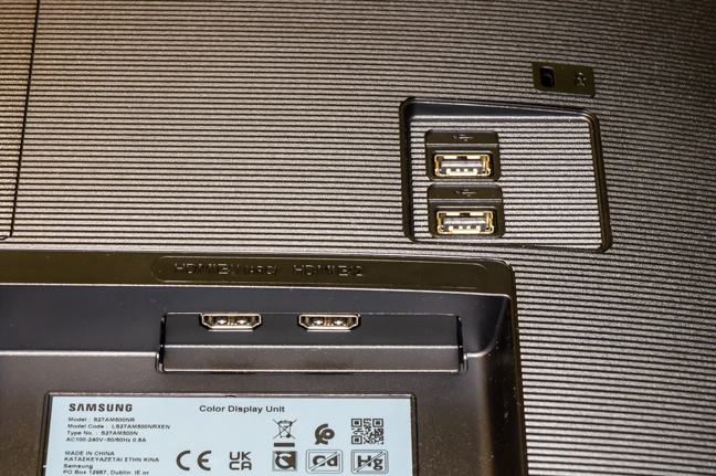 The HDMI and USB ports on the back of the monitor