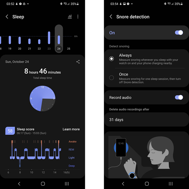 Together with the Galaxy Watch, the smartphone closely monitors my sleeping routine
