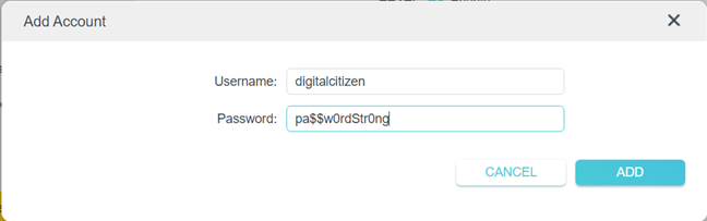 Type the user and the password for the VPN server
