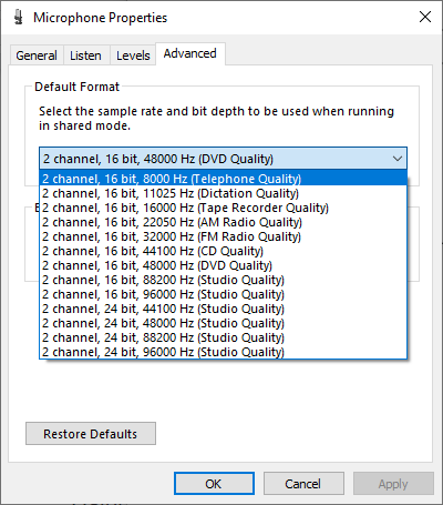 There are many sample rates and bit depths to choose from