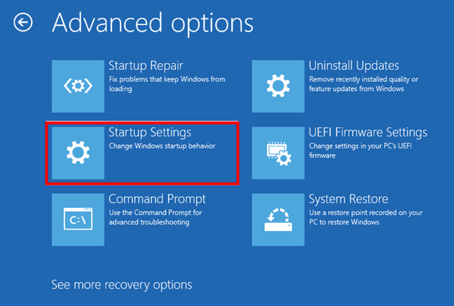 Click or tap on Startup Settings to change Windows startup behavior