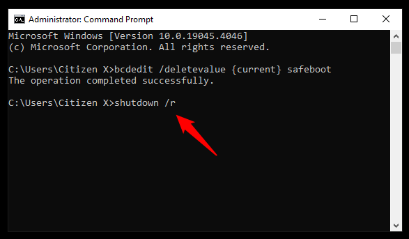 Reboot your system using the Command Prompt