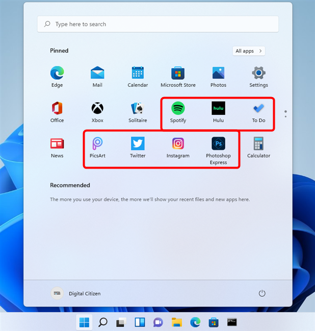 Windows 11 advertised apps on the Start Menu