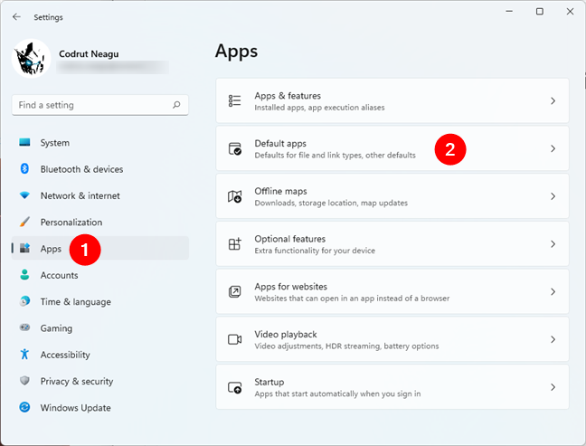 Opening Default apps in Windows 11's Settings