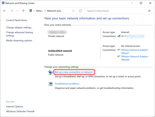 Start the "Set Up a Connection or Network" wizard in Windows 11