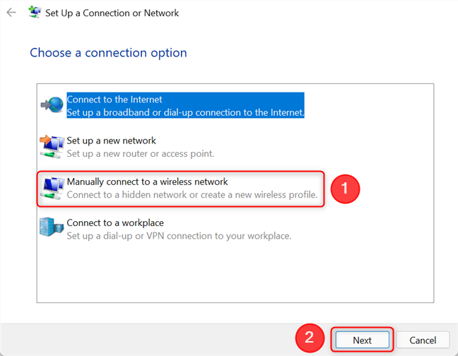 Click on Manually connect to a wireless network