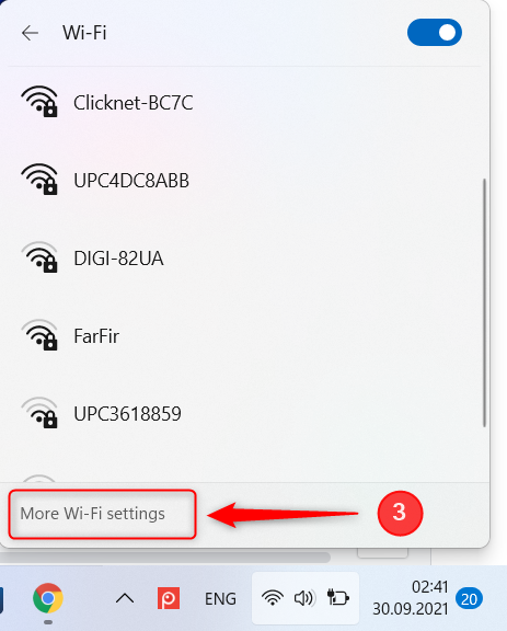 Access the Settings app from the network list in Windows 11