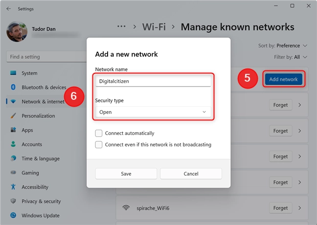 Add a new Wi-Fi network in Settings