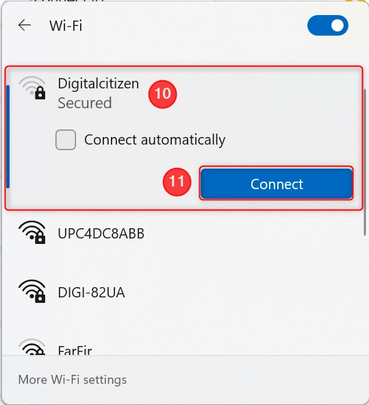 Connect to the hidden network using Quick Settings
