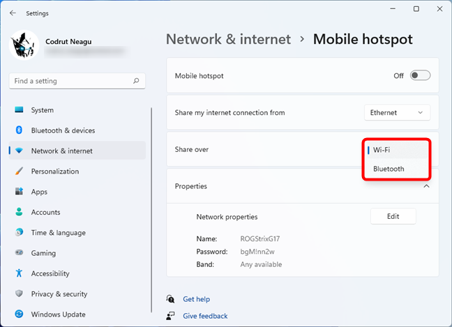 Choosing to share internet over Wi-Fi