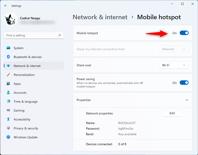 Enable the Windows 11 hotspot