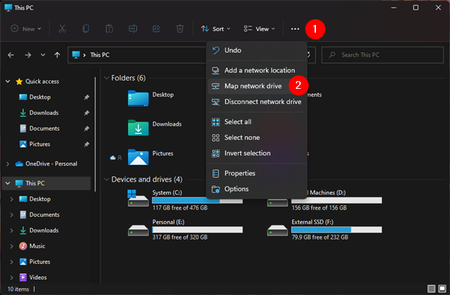The Map network drive option from File Explorer's See more menu