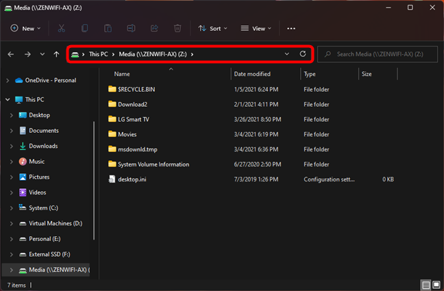 Your new mapped network drive is opened in Windows 11's File Explorer