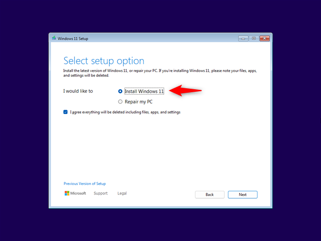 Install Windows 11 normally