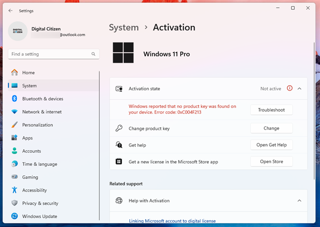 A PC running a Windows 11 copy that's not activated