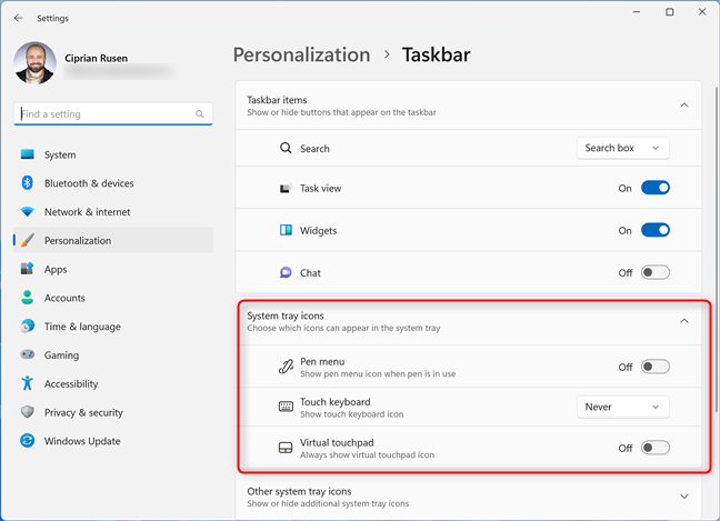 Look for Touch keyboard under System tray icons