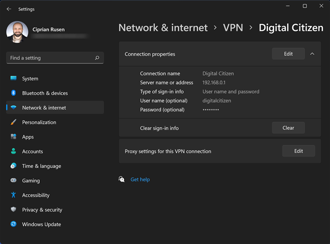 Edit the VPN connection settings