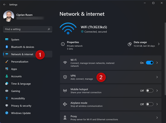 In Windows 11 Settings, go to Network & internet -> VPN