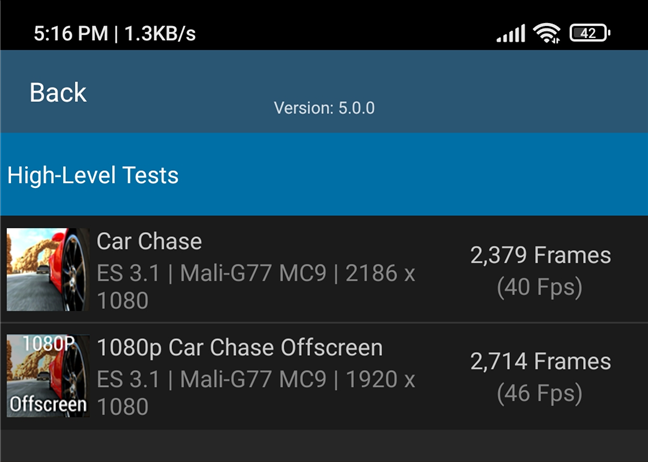 Running GFXBench produces the expected results