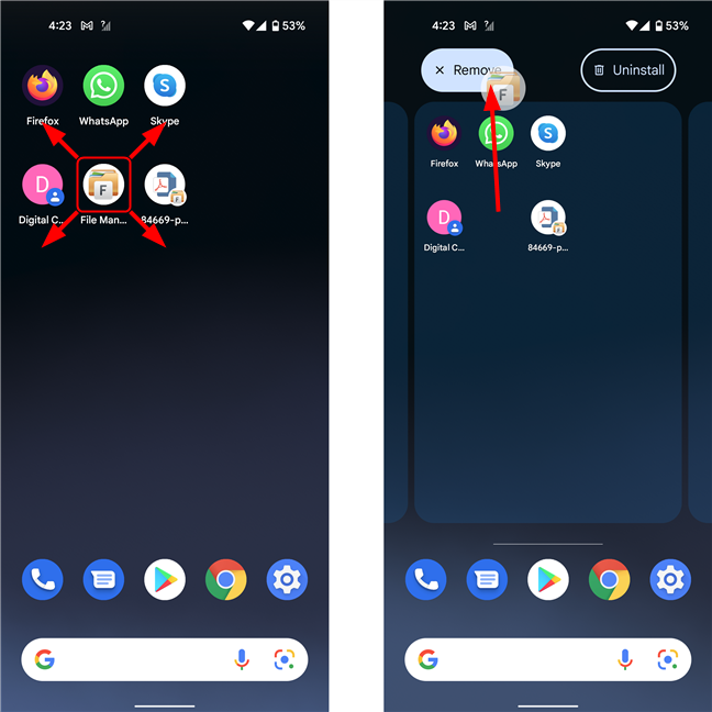 Removing an icon from the Home screen on Android 12
