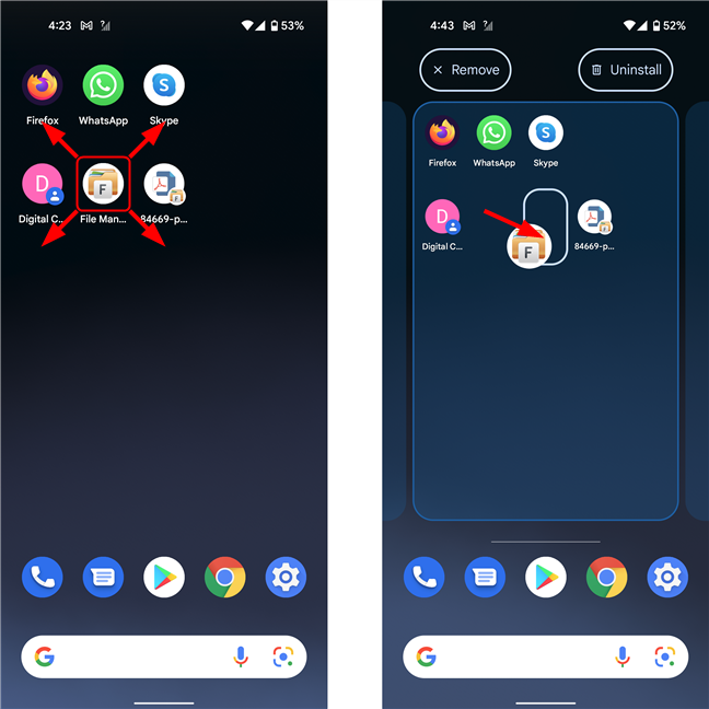 Moving an icon on the Home screen on Android 12