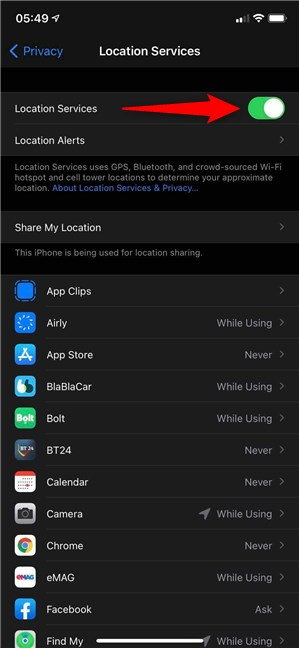 How to turn on location on iPhone