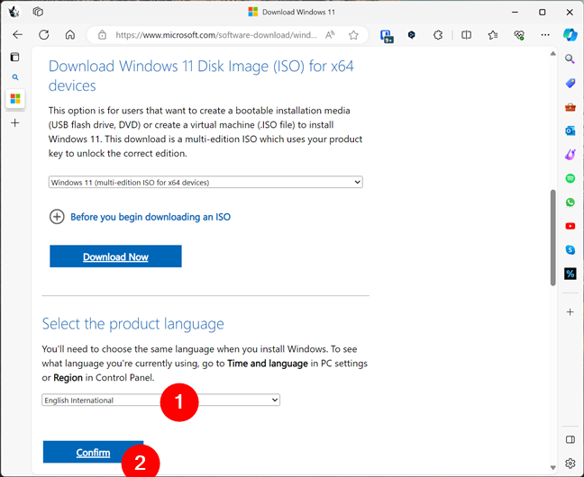 Select the language for Windows 11