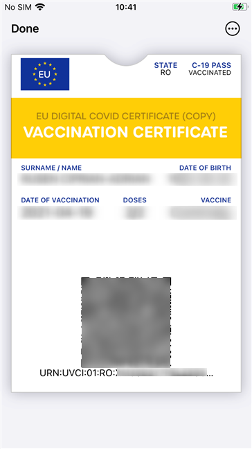 What a COVID pass looks like in the Wallet on an iPhone