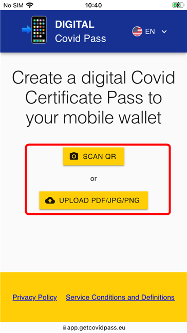Choose how to upload your COVID pass