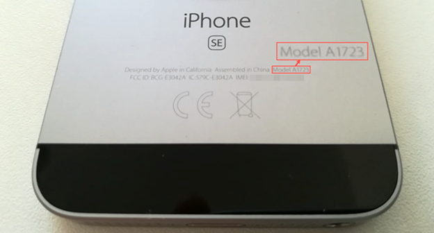 The Model Number etched on the back of an older iPhone SE