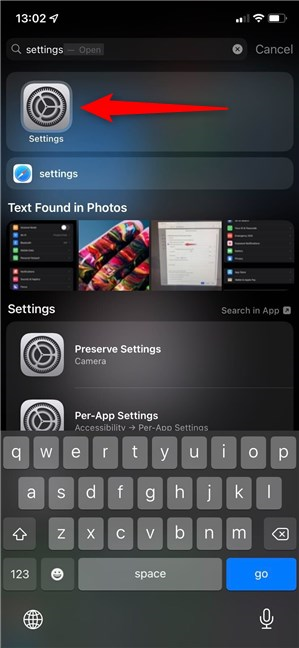 Open the iPhone Settings from Today View