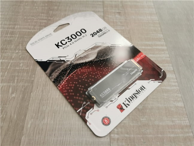 The package of the Kingston KC3000 2 TB M.2 NVMe PCIe SSD