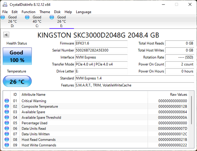 Information about the Kingston KC3000 2 TB M.2 NVMe PCIe SSD