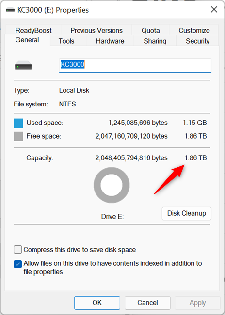 The Kingston KC3000 SSD in Windows 11