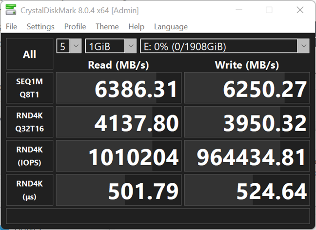 Kingston KC3000 SSD: CrystalDiskMark benchmark results