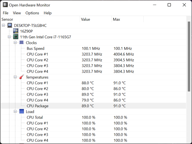 LG Gram 16: CPU temperature recordings