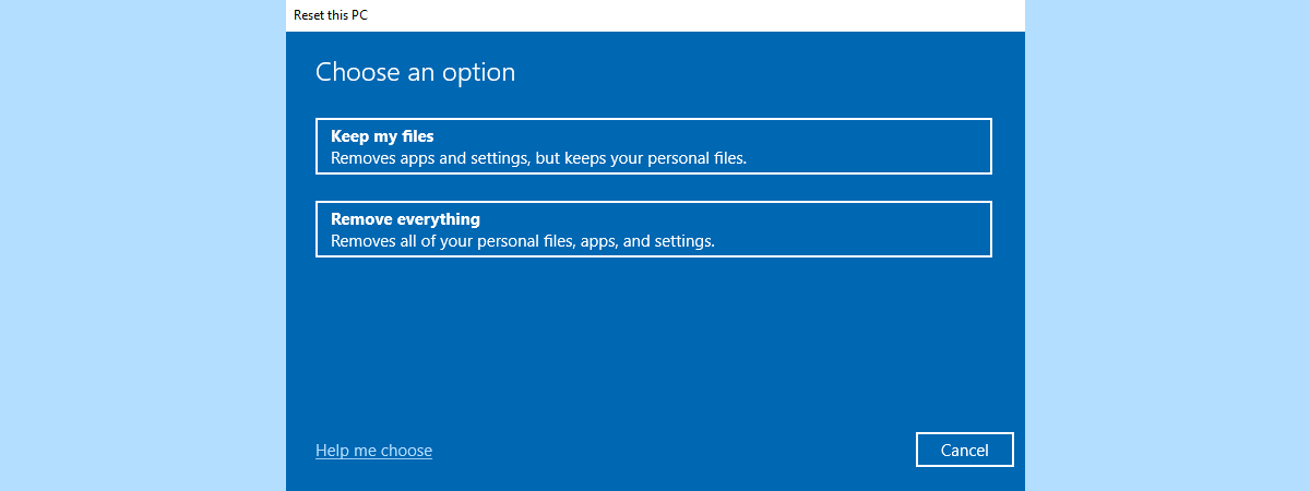 Windows 10 reset options