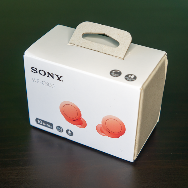 The front of the box that the Sony WF-C500 comes in