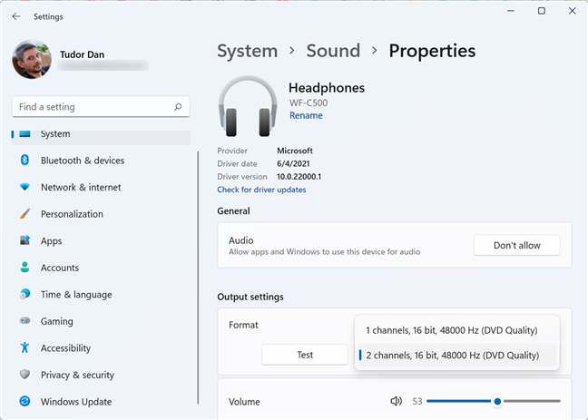 The Sony WF-C500 connected to a Windows 11 laptop