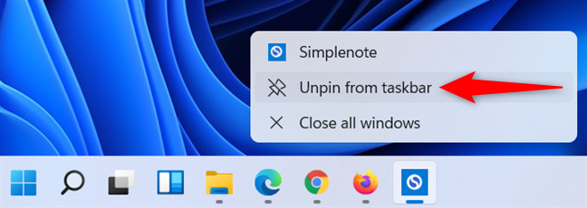 How to unpin from taskbar in Windows 11