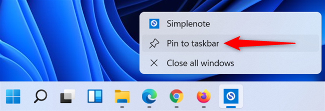 How to pin to taskbar in Windows 11 using an app's taskbar icon