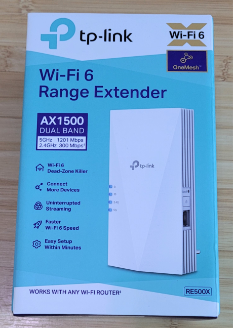 The packaging used for TP-Link RE500X