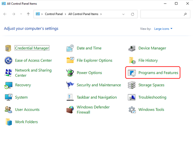 Access Program and Features in the Control Panel