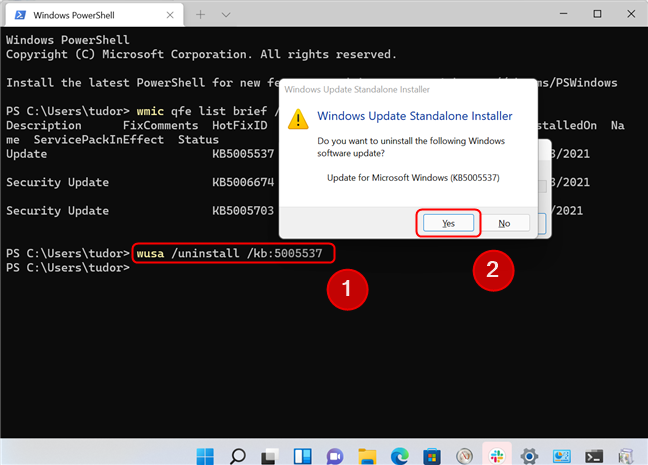 Uninstall an update using Windows Terminal in Windows 11