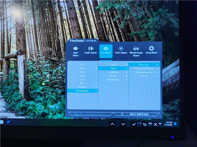 The menus on the ViewSonic VP2756-4K look basic