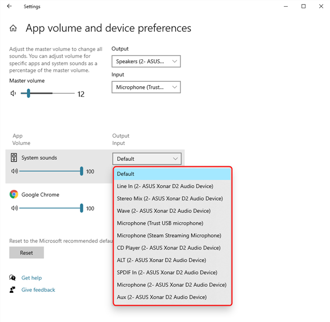 Select the microphone you want to set as default for Google Chrome