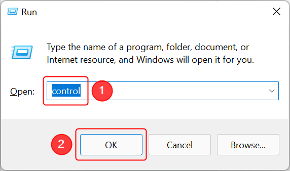 Open the Control Panel using the Run window in Windows 10