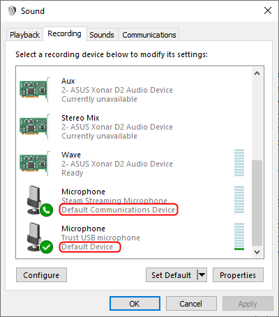 You can set different devices as default for communication and audio