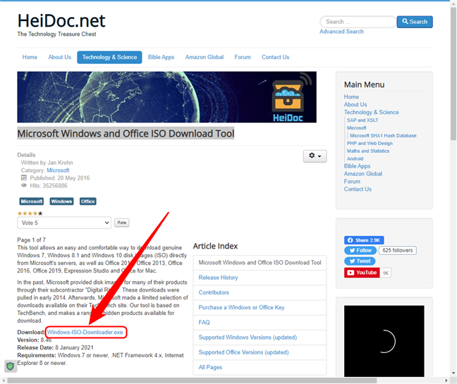 The download link for the Microsoft Windows and Office ISO Download Tool