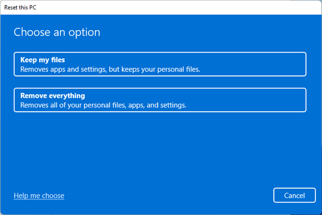The options you have for resetting Windows 11